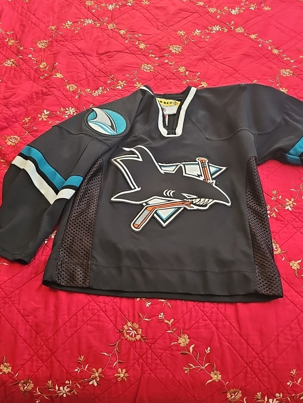 Kids Black Hockey Jersey with Teal Shark Logo - Youth Team Style